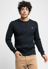 Gant Cable Knit Crew Neck Sweater, Evening Blue