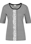 Gerry Weber Lace Trim Gingham Top, Black & White