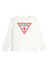 Guess Kid Girl Embellished Logo Long Sleeve Top, Ivory