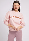 Guess Womens Metallic Embroidered Logo Sweatshirt, Pink