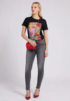 Guess Womens Artwork Graphic T-Shirt, Black Multi