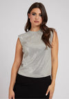 Guess Womens Sequin Top, Silver