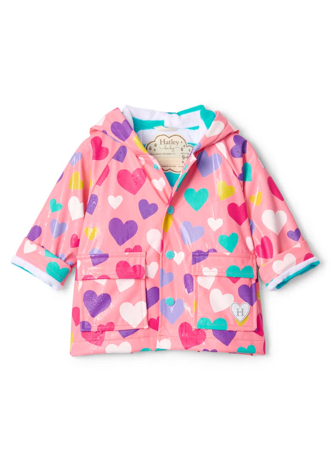 Hatley Baby Girl Colourful Hearts Waterproof Raincoat, Pink - McElhinneys