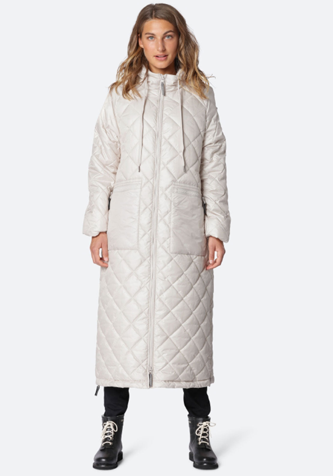 Ilse Jacobsen Aerial Diamond Quilted Long Coat, Cream - McElhinneys