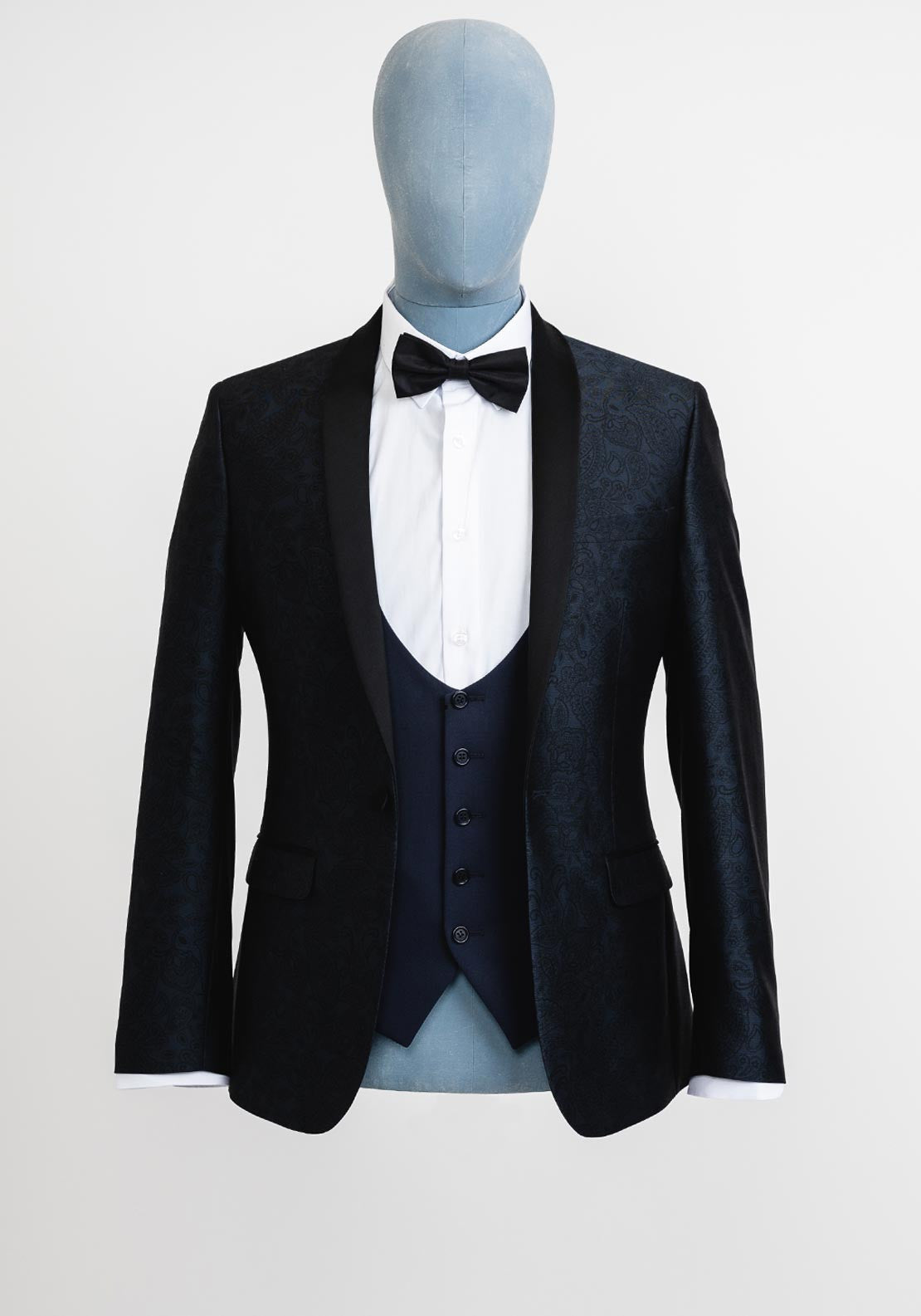 Torre Paisley Print 3 Piece Tuxedo Suit, Navy - Mcelhinneys