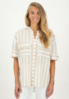 Just White Striped Oversized Striped Tunic Shirt, Beige