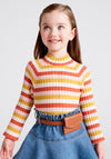 Mayoral Girls Striped Polo Neck Ribbed Top, Multicoloured