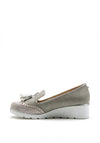 Lunar Karina Wedged Tassel Loafer Shoe, Light Grey
