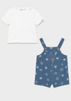 Mayoral Baby Boys Printed Shorty Denim Dungaree Set, Blue