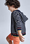 Mayoral Boys Striped Knit Full Zip Hoodie, Navy