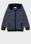 Mayoral Boys Striped Knit Full Zip Hoodie, Navy