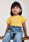 Mayoral Girls Shirred Short Sleeve Top, Yellow