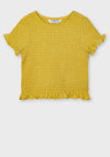 Mayoral Girls Shirred Short Sleeve Top, Yellow