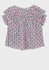 Mayoral Girls Leaf Print Ruffle Trim Top, Pink Multi