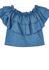 Mayoral Girls Frill Bardot Denim Top, Blue