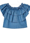 Mayoral Girls Frill Bardot Denim Top, Blue