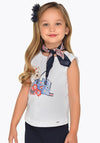 Mayoral Girls Dog Design Top with Neck Scarf, White