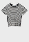 Mayoral Girls Striped Tie Hem T-Shirt, Black & White