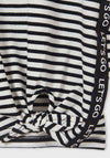 Mayoral Girls Striped Tie Hem T-Shirt, Black & White