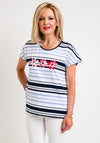 Leon Collection Striped Flower Print T-Shirt, Blue & Pink