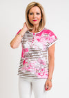 Leon Collection Striped Graphic Print T-Shirt, Pink & White