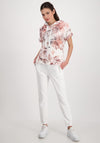 Monari Floral Short Sleeve Hoodie, White & Pink