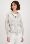 Monari Metallic Crochet Knit Zip Cardigan, Beige