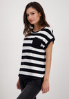 Monari Striped Patch Pocket T-Shirt, Black & White