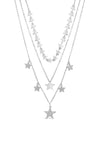 Absolute Double Chain Multi Diamante Star Necklace, Silver