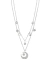 Absolute Double Chain Moon & Star Charm Necklace, Silver