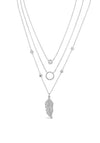 Absolute Multi Chain Diamante Feather Pendent Chain, Silver