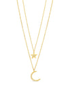 Absolute Double Chain Moon & Star Pendent Necklace, Gold