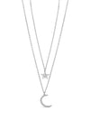 Absolute Double Chain Moon & Star Pendent Necklace, Silver