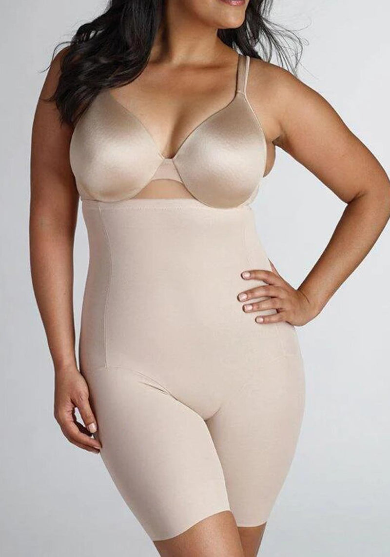 SlimShaper by Miracle Brands Women's High-Waisted Tummy Tuck Thigh Slimmer  - Warm Beige XL