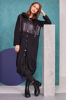 Naya Suede & Leatherette Buttoned Long Jacket, Black