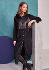 Naya Suede & Leatherette Buttoned Long Jacket, Black