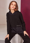 Naya Embossed Pattern Hooded Top, Black