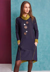 Naya Contrast Colour Roll Neck Dress, Navy & Green