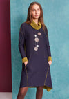 Naya Contrast Colour Roll Neck Dress, Navy & Green