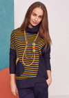 Naya Striped Contrast Panel Roll Neck Top, Navy & Green