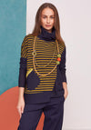 Naya Striped Contrast Panel Roll Neck Top, Navy & Green