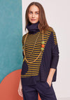 Naya Striped Contrast Panel Roll Neck Top, Navy & Green