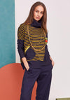 Naya Striped Contrast Panel Roll Neck Top, Navy & Green