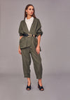 Naya Cropped Sleeve Linen Jacket, Green