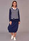 Naya Striped Long Sleeve Relaxed Top, Navy & White