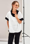 Naya Contrast Trim Textured Top, White & Black