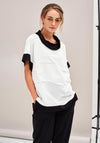 Naya Contrast Trim Textured Top, White & Black