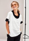 Naya Contrast Trim Textured Top, White & Black