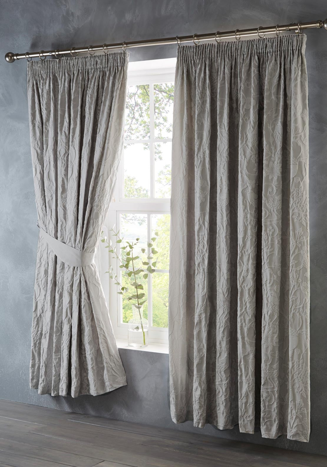 Portfolio Oak Tree 66x72 Pencil Pleat Lined Curtains, Silver Grey ...