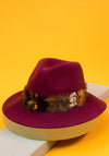 Powder Feather Trim Wool Fedora Hat, Damson